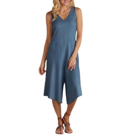 Soft Surroundings Blue Chambray V-Neck Culotte Jumpsuit Size L - Picture 1 of 8